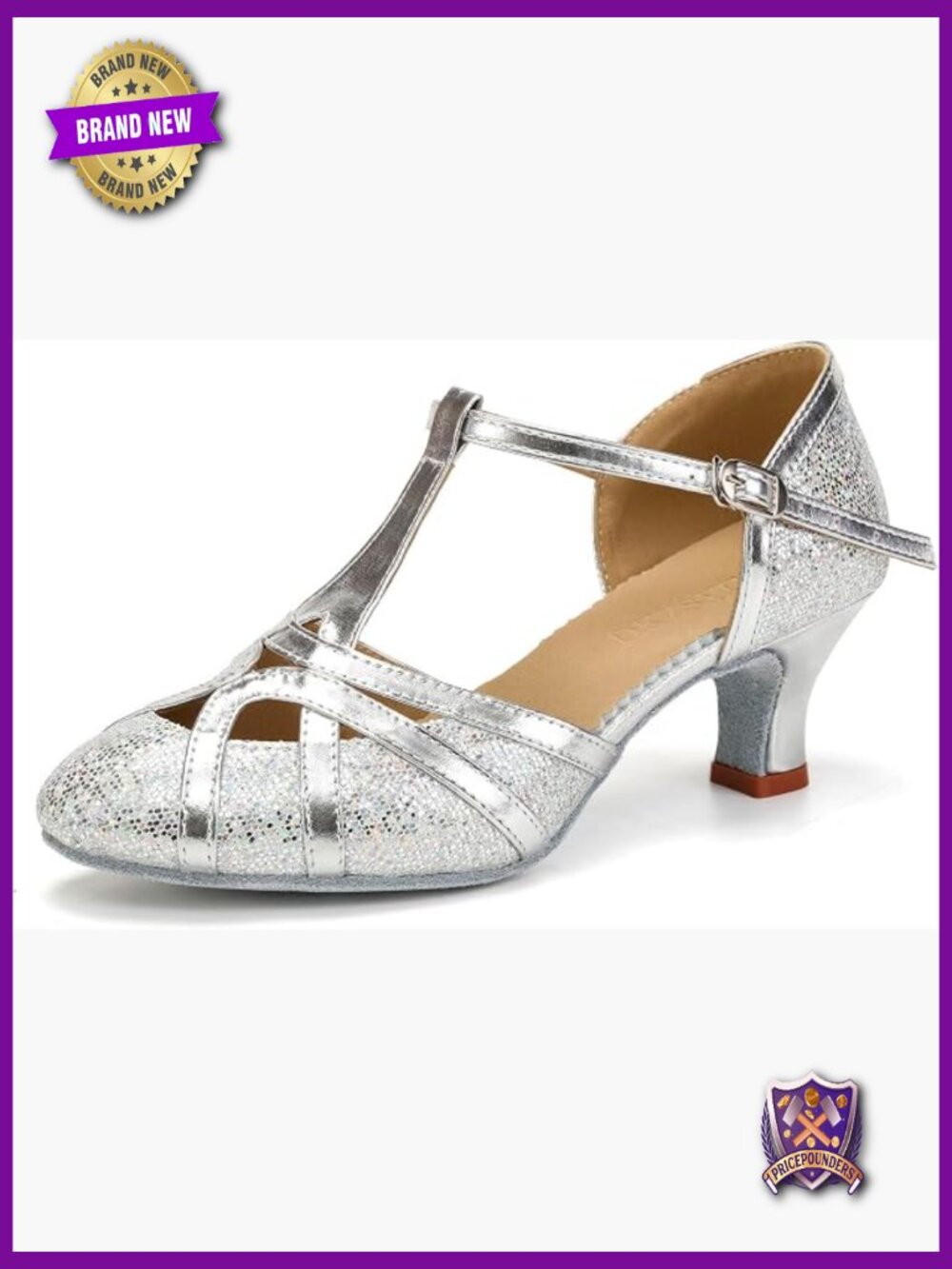 Women Latin Dance Shoes Closed Toe T-Strap Buckle Suede Sole Ballroom Salsa